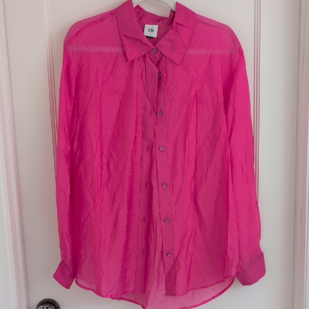 CAbi Luminous Shirt Blouse #6625 Medium M Long Sleeve Button Down Semi-Sheer EUC